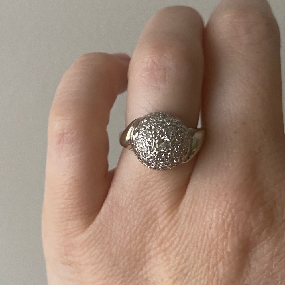 14K white Gold and Diamond Ball Dome Bombe Ring